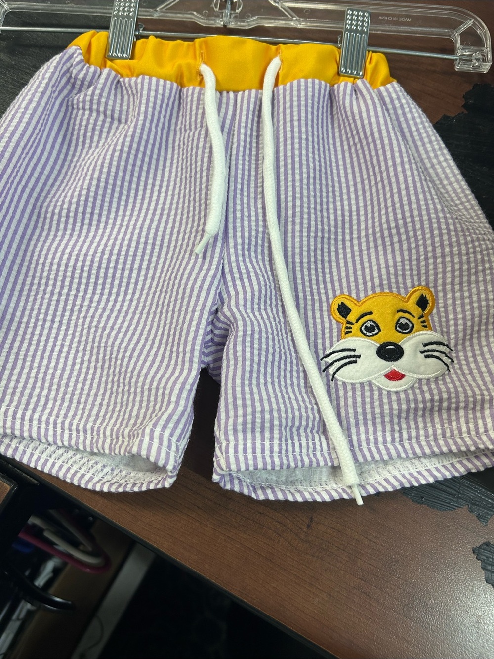 Lilac Striped Kids Shorts with Yellow Waistband
